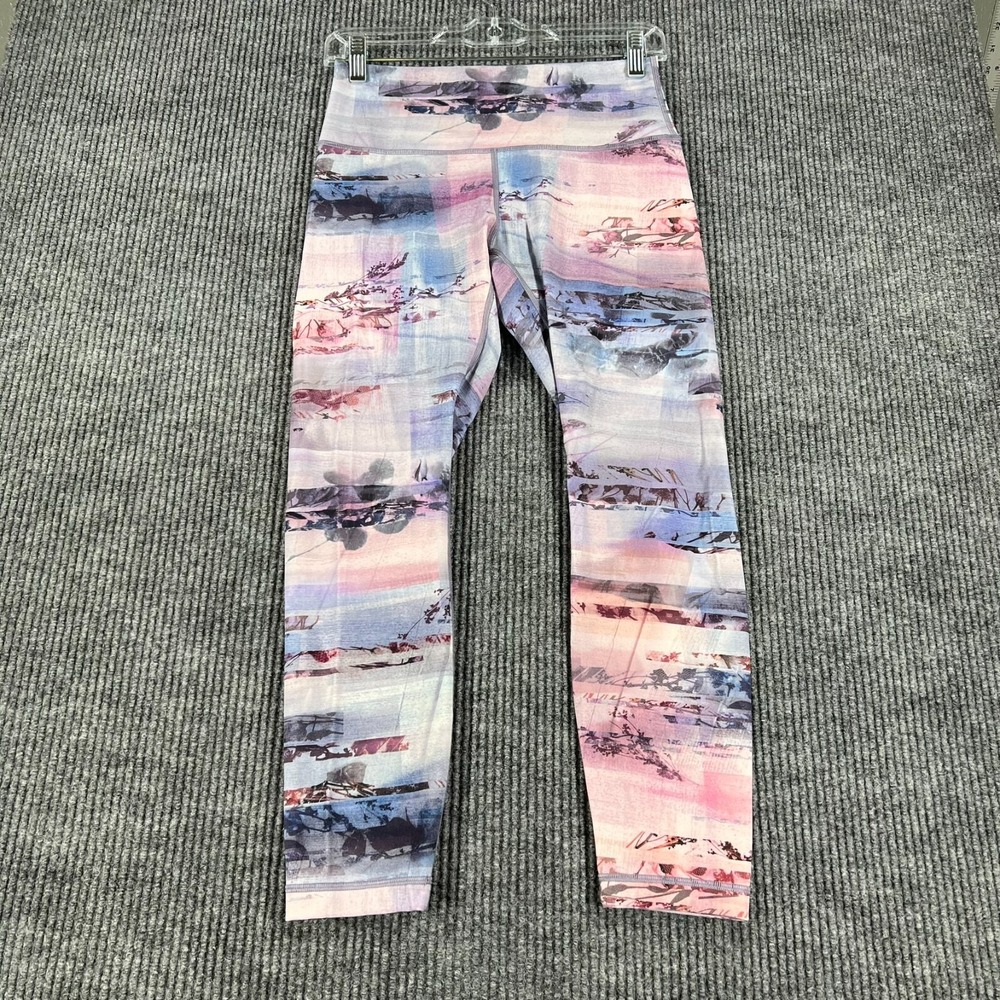 Lululemon Wunder Under High Rise Leggings Womens 8 Purple Striped Active Casual